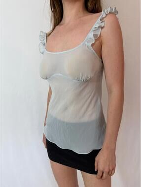 Baby Blue Sheer Ruffle Fairy Milkmaid Y2K Top Maidenform